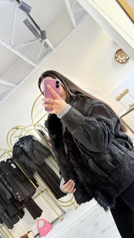 Çatlak Deri Fermuarlı Kürklü Mont