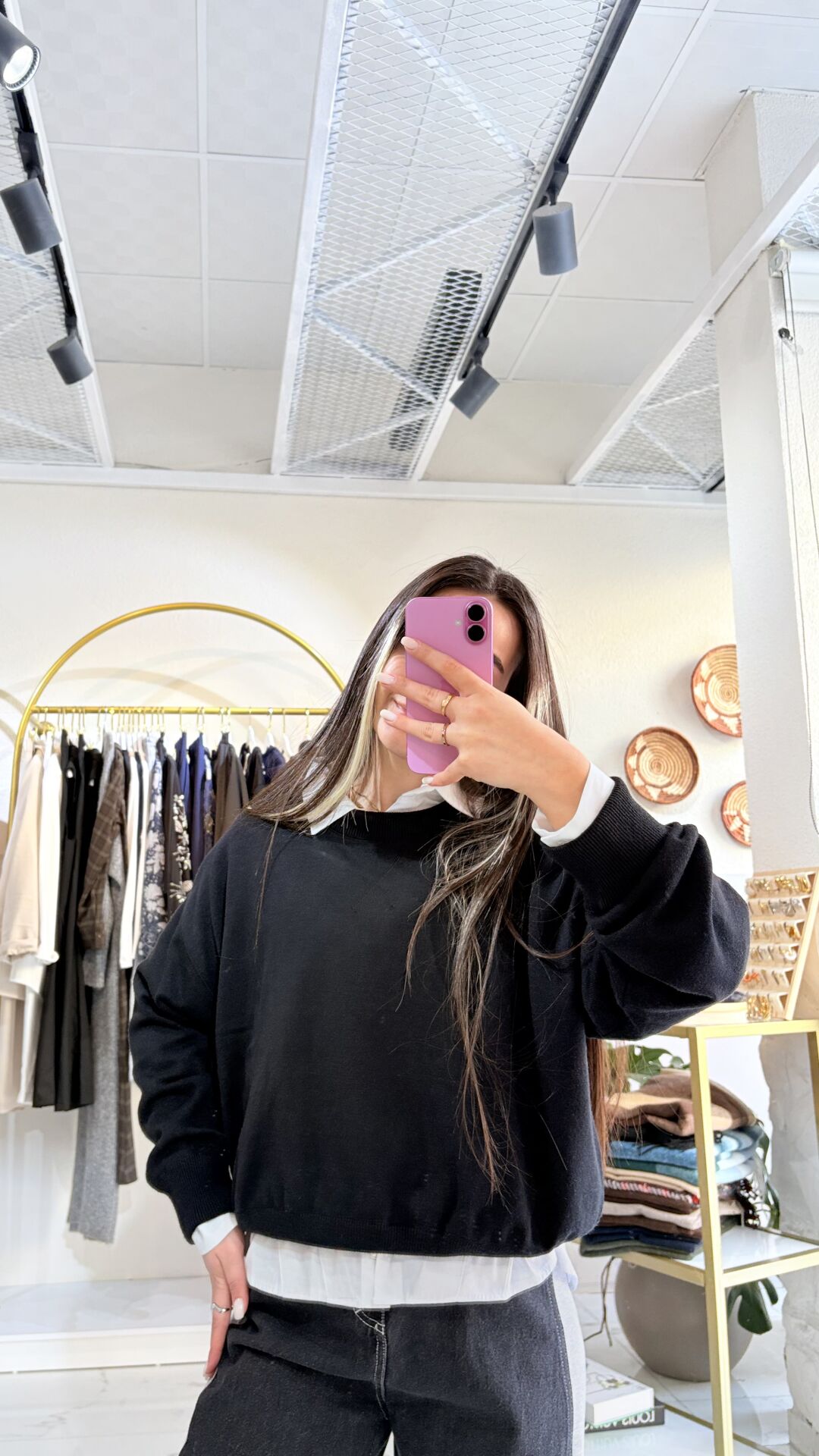 Siyah Bisiklet Yaka  Kadın Triko Kazak