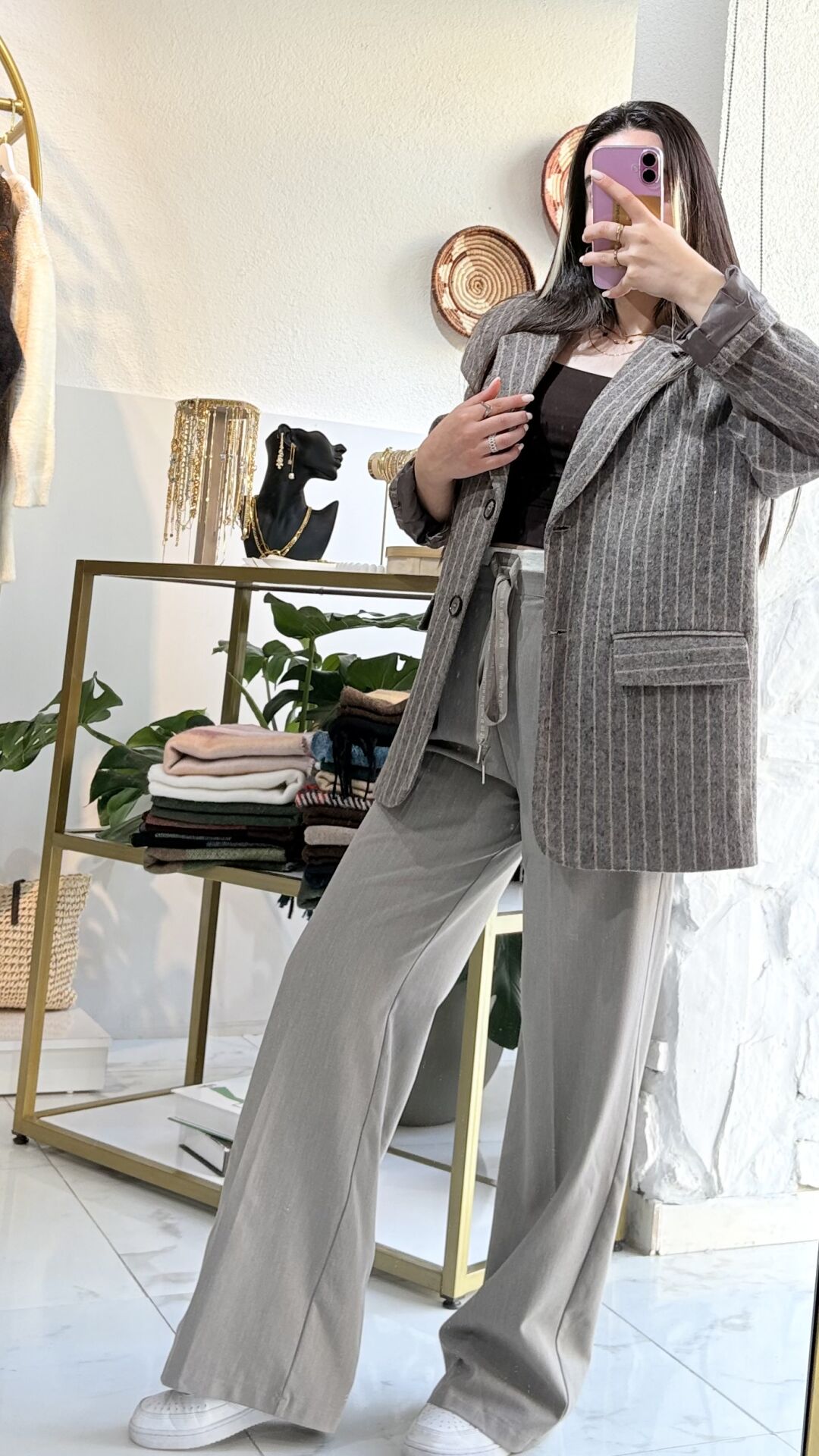 Çift Bel Detaylı Bağcıklı Bol Paça Pantolon Vizon