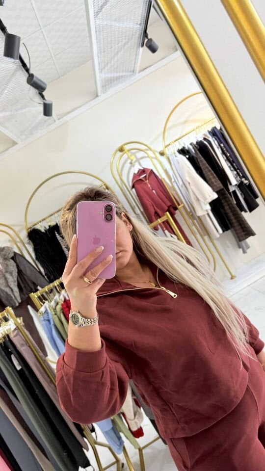 Bordo Fermuarlı Sweatshirt & Bol Paça Eşofman Takımı