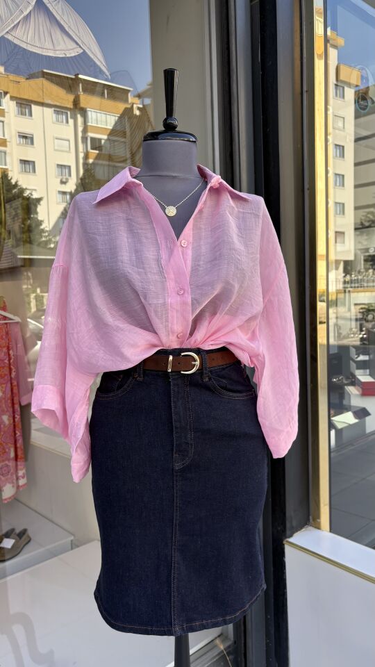 KISA KOLLU İPEKSİ PEMBE GÖMLEK