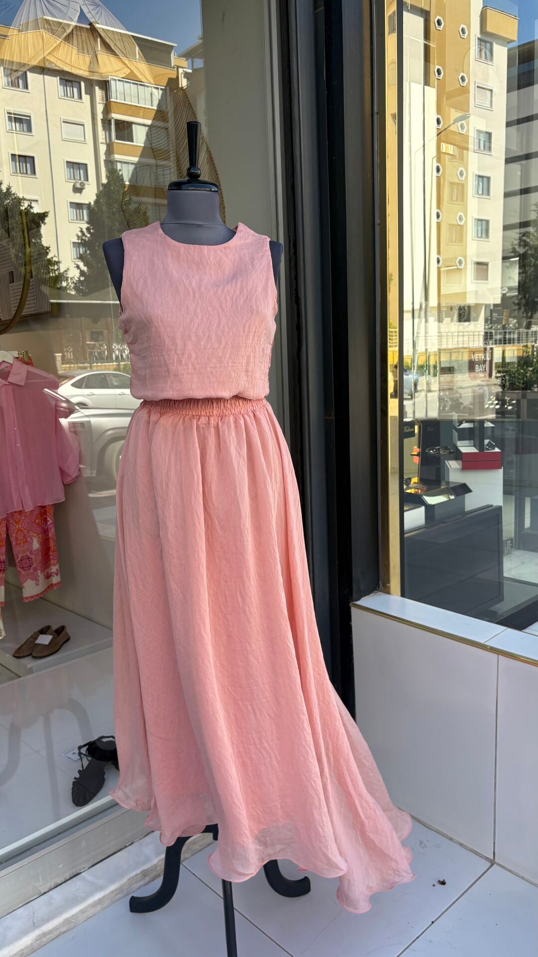 PEMBE ŞİFON ETEK BLUZ İKİLİ TAKIM
