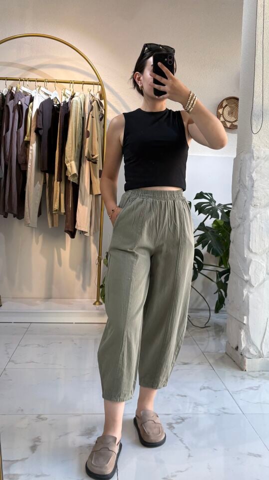 KETEN SU YEŞİLİ ŞALVAR MODEL PANTOLON