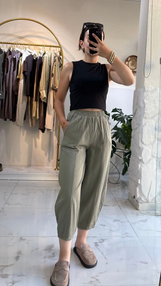 KETEN SU YEŞİLİ ŞALVAR MODEL PANTOLON