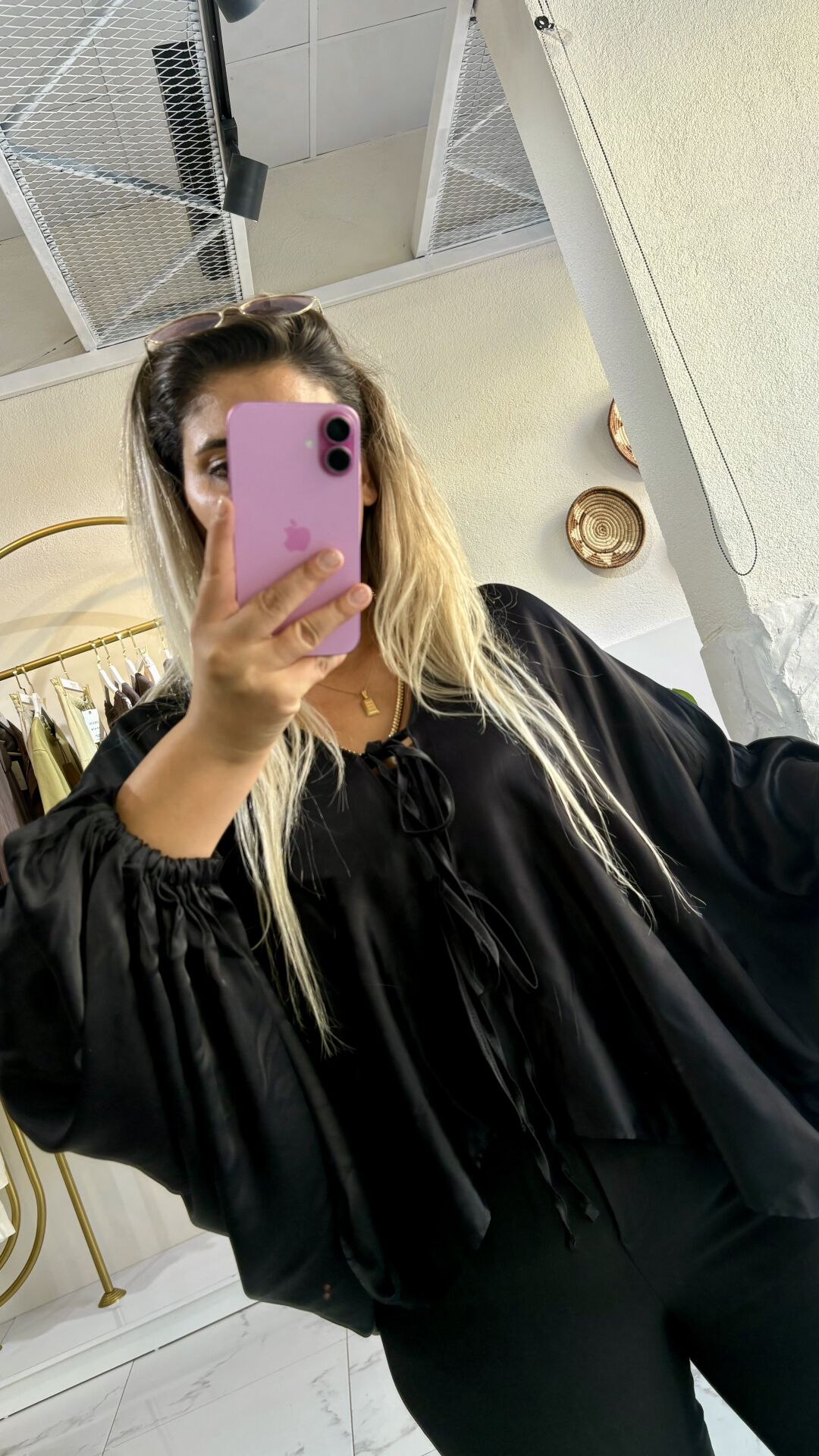 Balon Kol İp Bağlamalı Siyah Bluz & Atlet İkili Set