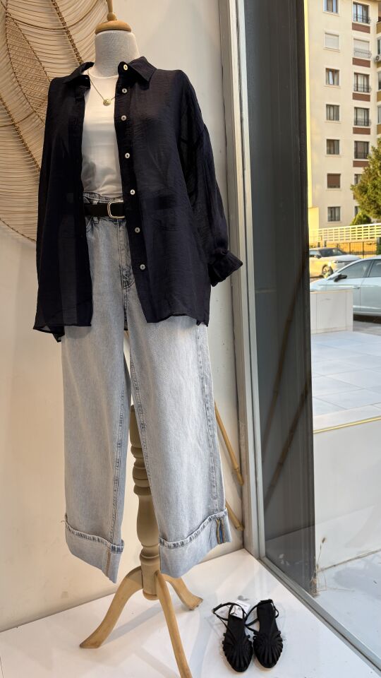 KEMERLİ DUBLE PAÇA KOT PANTOLON